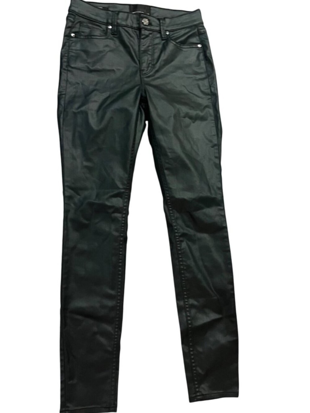 WHBM Y2K Coated High Rise Black Skinny Jeans Modal Size 0 Slim Fit Glam